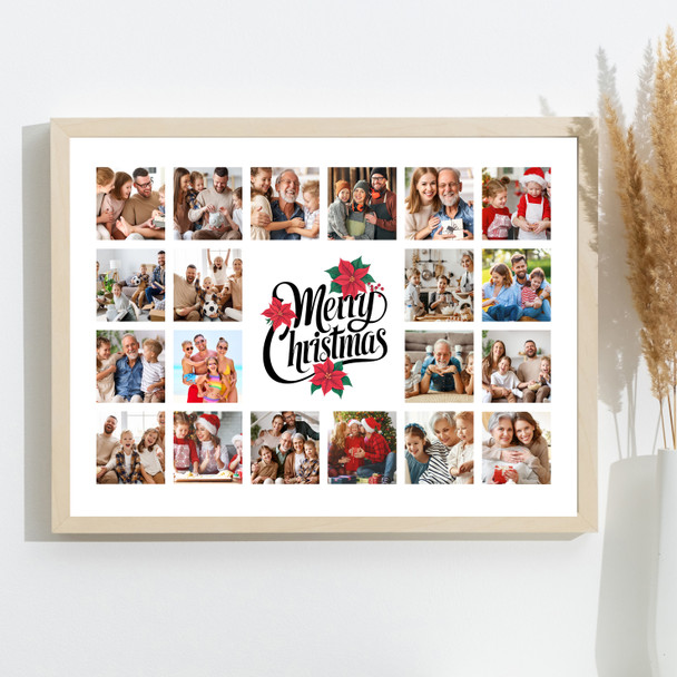 Photo Collage Print Or Canvas Christmas Gift For Anyone 20-Photo Red Poinsettia