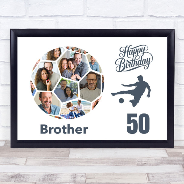 Photo Collage Print Or Canvas 50th Birthday Gift For Brother 14-Photo Football