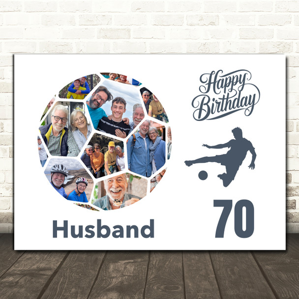 Photo Collage Print Or Canvas 70th Birthday Gift For Husband 14-Photo Football