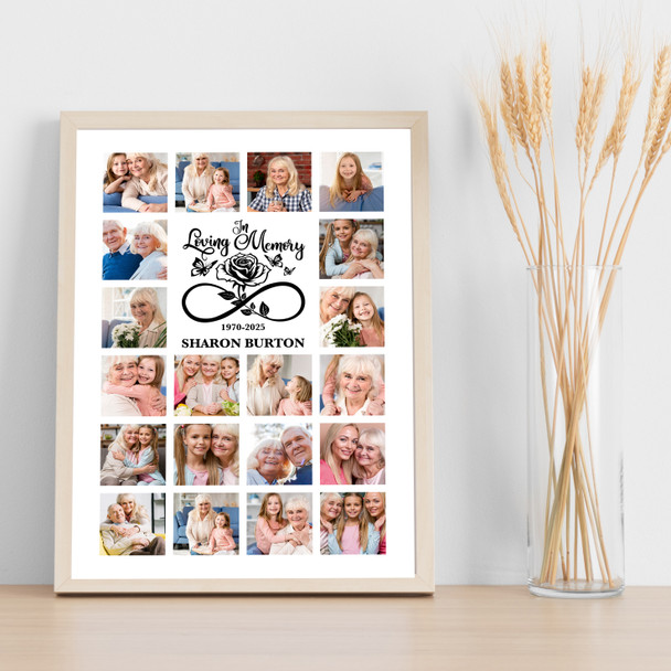 Photo Collage Print Or Canvas Memorial Gift For Anyone 20-Photo Infinity Rose