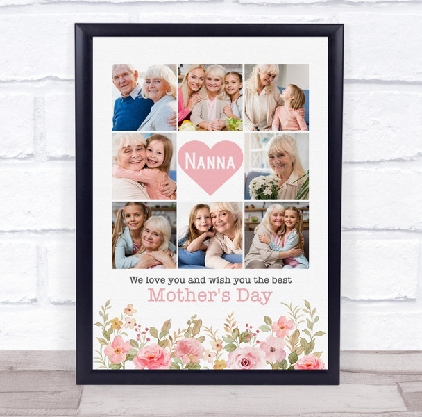 Photo Collage Print Or Canvas Gift For Nanna Mother's Day 9-Photo Pink Floral