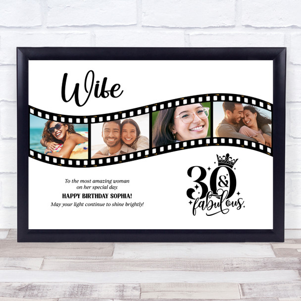 Photo Collage Print Or Canvas 30th Birthday Gift For Wife 4-Photo Camera Film