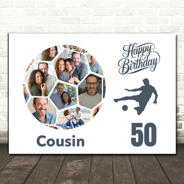 Photo Collage Print Or Canvas 50th Birthday Gift For Cousin 14-Photo Football