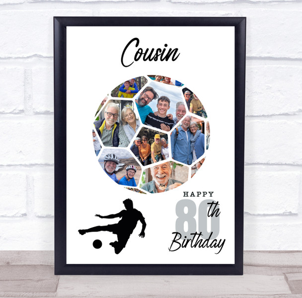 Photo Collage Print Or Canvas 80th Birthday Gift For Cousin 14-Photo Football