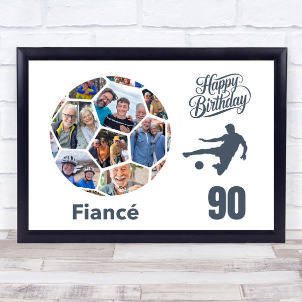 Photo Collage Print Or Canvas 90th Birthday Gift For Fiancé 14-Photo Football