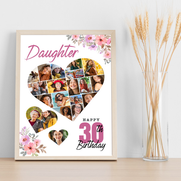 Photo Collage Print Or Canvas 30th Birthday Gift For Daughter 19-Photo Floral