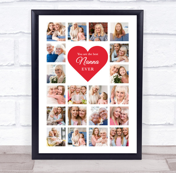 Photo Collage Print Or Canvas Gift For Nanna Mother's Day 20-Photo Red Heart