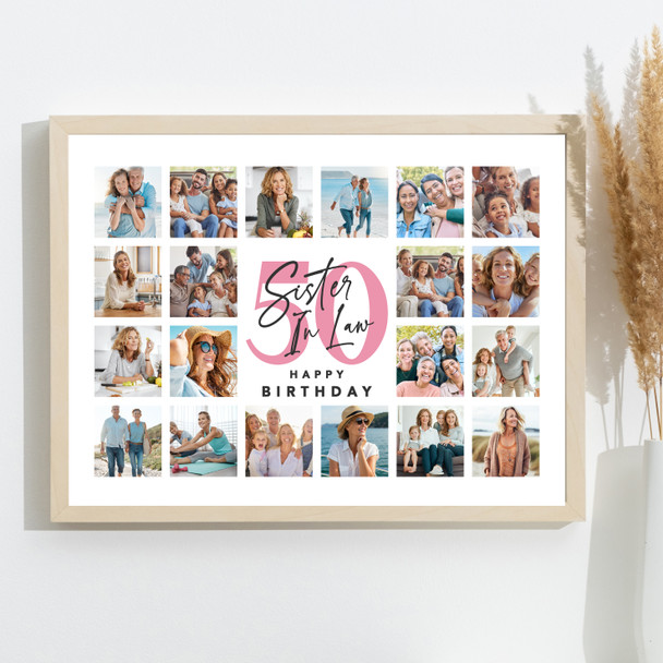 Photo Collage Print Or Canvas 50th Birthday Gift For Sister-In-Law 20-Photo