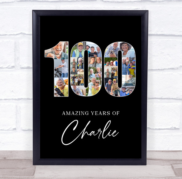 Photo Collage 100th Birthday 23-Photo Birthday Gift For Him 100 Black Print