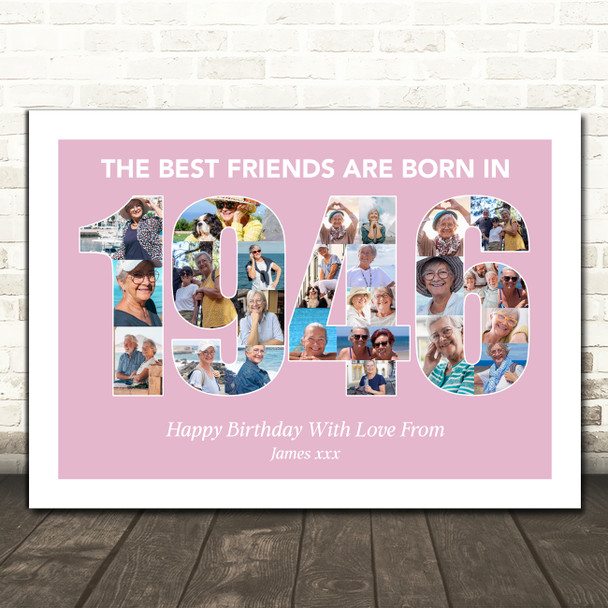 Photo Collage Pink Birthday Gift For Female Friend 26-Photo Year 1946 Print