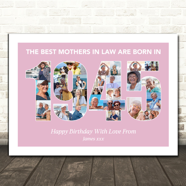 Photo Collage Pink Birthday Gift For Mother-In-Law 25-Photo Year 1945 Print