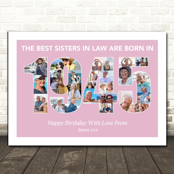 Photo Collage Pink Birthday Gift For Sister-In-Law 25-Photo Year 1945 Print