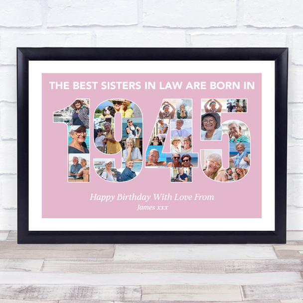 Photo Collage Pink Birthday Gift For Sister-In-Law 25-Photo Year 1945 Print