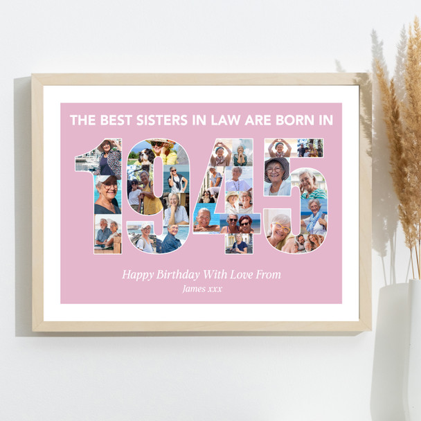 Photo Collage Pink Birthday Gift For Sister-In-Law 25-Photo Year 1945 Print