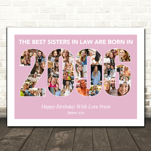 Photo Collage Pink Birthday Gift For Sister-In-Law 34-Photo Year 2006 Print