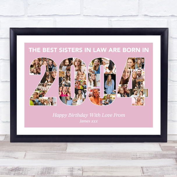 Photo Collage Pink Birthday Gift For Sister-In-Law 35-Photo Year 2004 Print