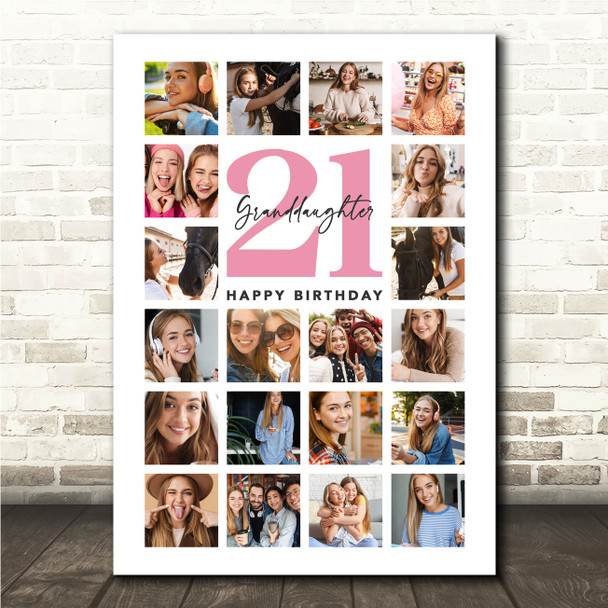 Photo Collage Print Or Canvas 21st Birthday Gift For Granddaughter 20-Photo