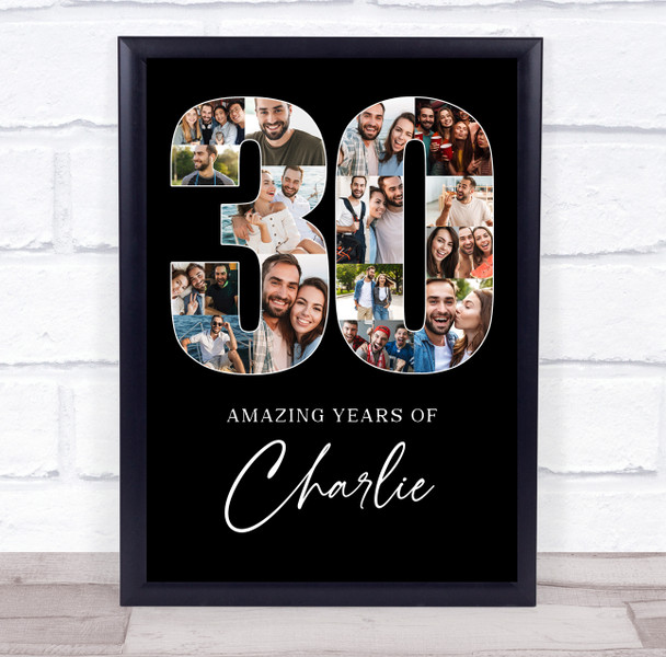 Photo Collage Print Or Canvas 30th Birthday Gift For Him 18-Photo 30 Black