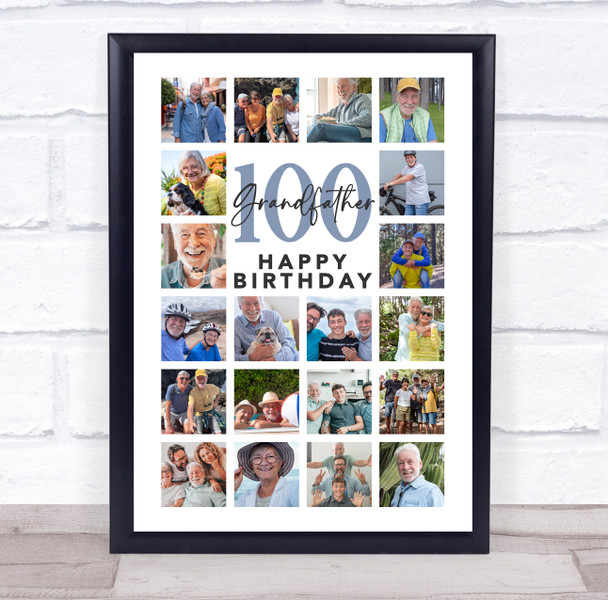 Photo Collage Print Or Canvas 100th Birthday Gift For Grandfather 20-Photo