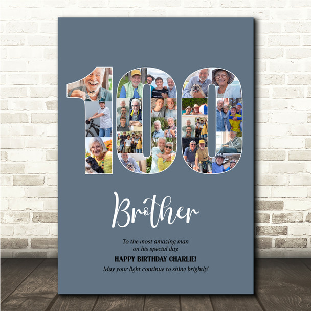 Photo Collage 100th Birthday 23-Photo Birthday Gift For Him 100 Blue Print