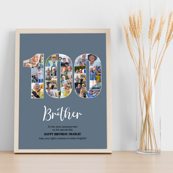 Photo Collage 100th Birthday 23-Photo Birthday Gift For Him 100 Blue Print