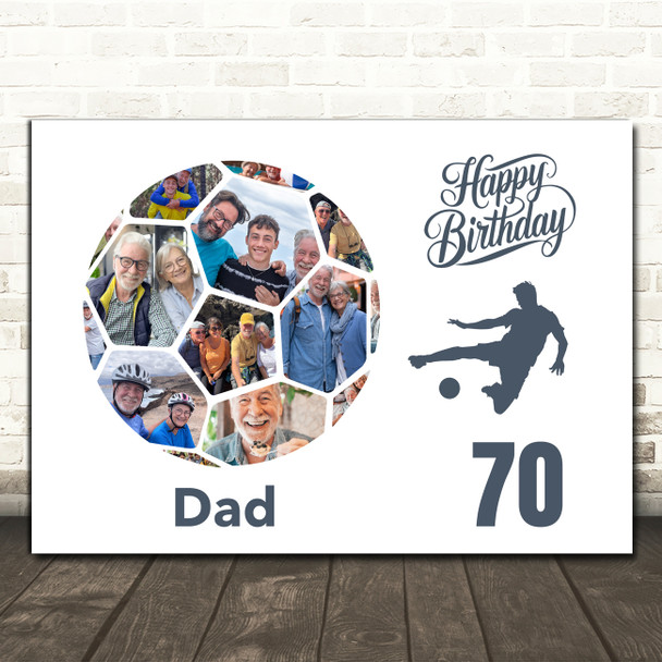 Photo Collage Print Or Canvas 70th Birthday Gift For Dad 14-Photo Football