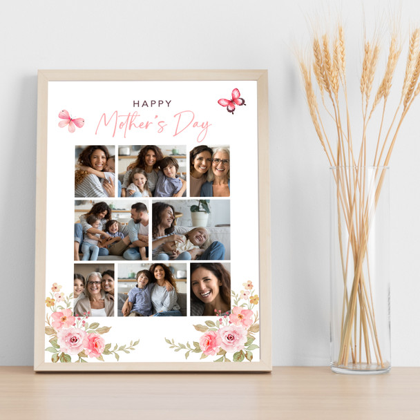Photo Collage Gift For Anyone Mother's Day 8-Photo Pink Butterflies Print Canvas