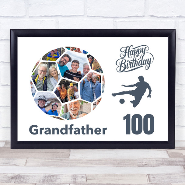 Photo Collage 100th Birthday Gift For Grandfather 14-Photo Football Print Canvas