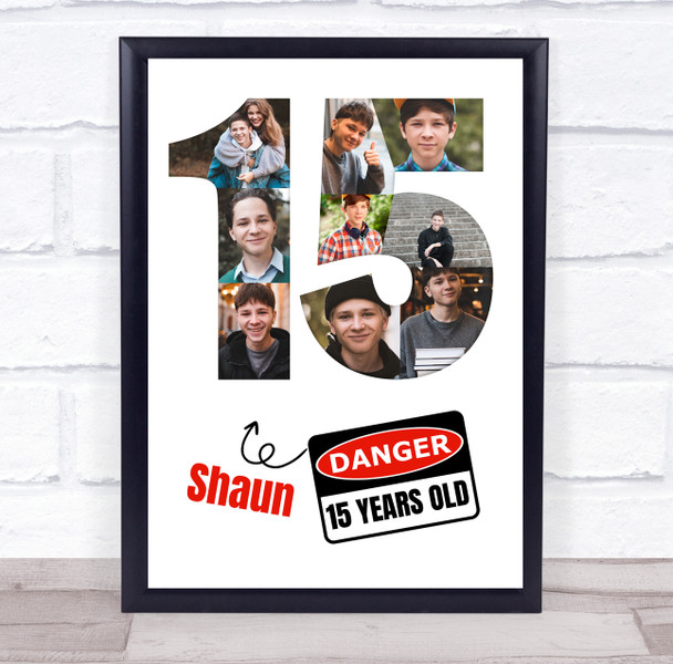 Photo Collage 9-Photo 15th Birthday Gift For Teens Boys Danger Sign Print Canvas