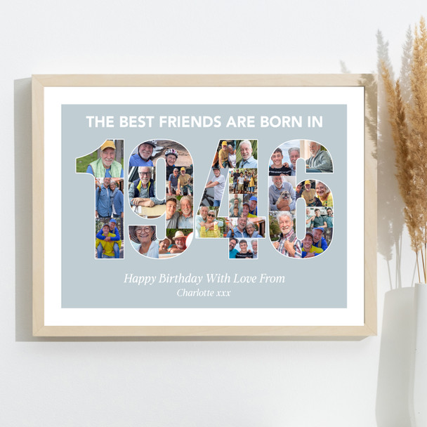 Photo Collage Birthday Gift For Male Friend Blue 26-Photo Year 1946 Print Canvas