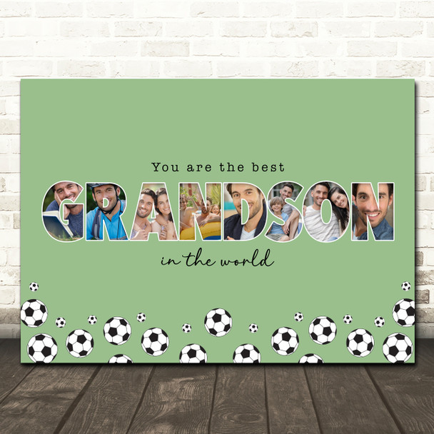 Photo Collage Green Football 8-Photo Any Occasion Gift For Grandson Print Canvas