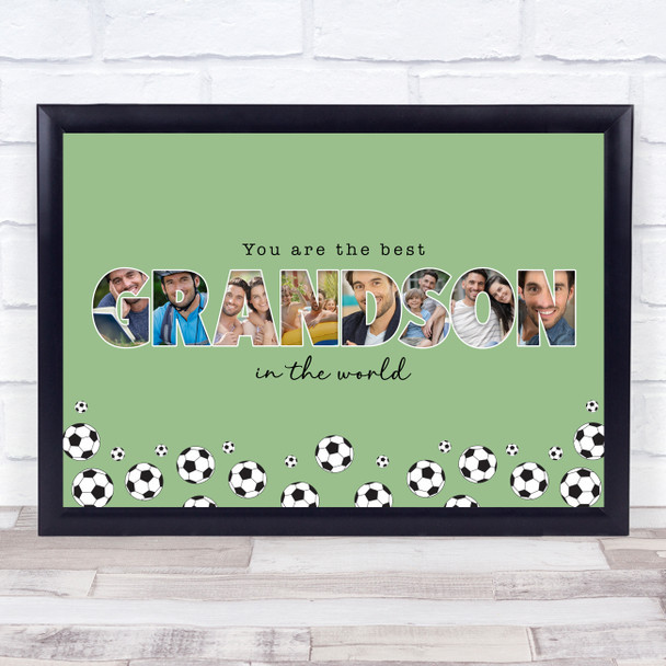 Photo Collage Green Football 8-Photo Any Occasion Gift For Grandson Print Canvas