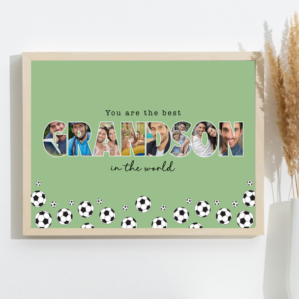 Photo Collage Green Football 8-Photo Any Occasion Gift For Grandson Print Canvas