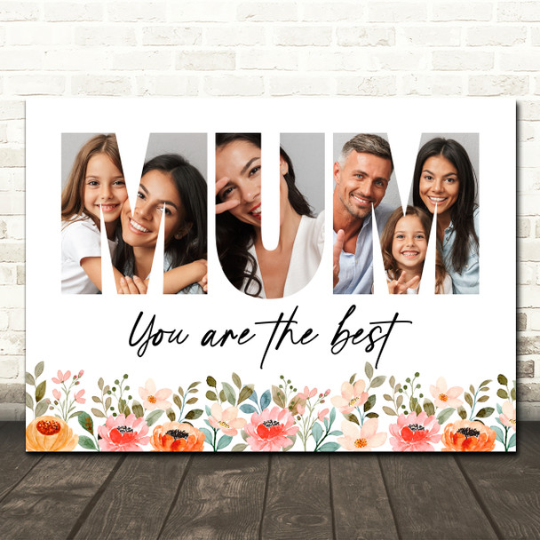 Photo Collage Mother's Day Gift For Mum 3-Photo Any Occasion Floral Print Canvas