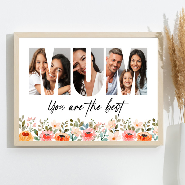 Photo Collage Mother's Day Gift For Mum 3-Photo Any Occasion Floral Print Canvas