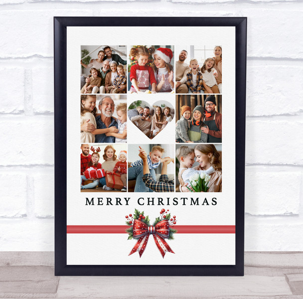 Photo Collage Christmas Gift For Anyone 9-Photo Pink Red Floral Bow Print Canvas