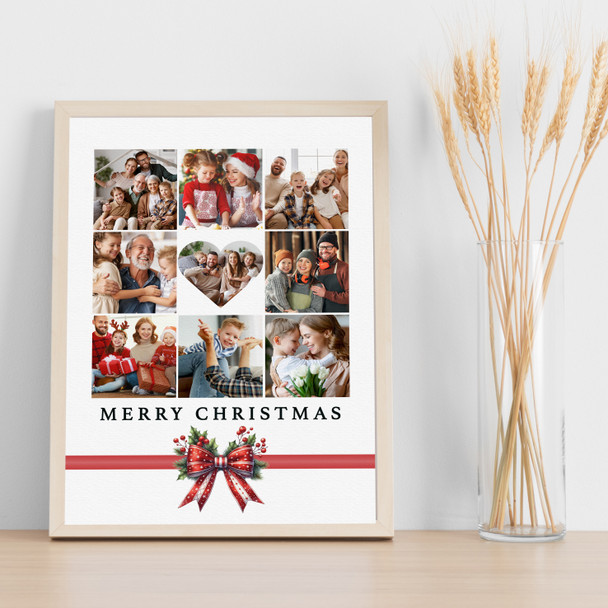 Photo Collage Christmas Gift For Anyone 9-Photo Pink Red Floral Bow Print Canvas