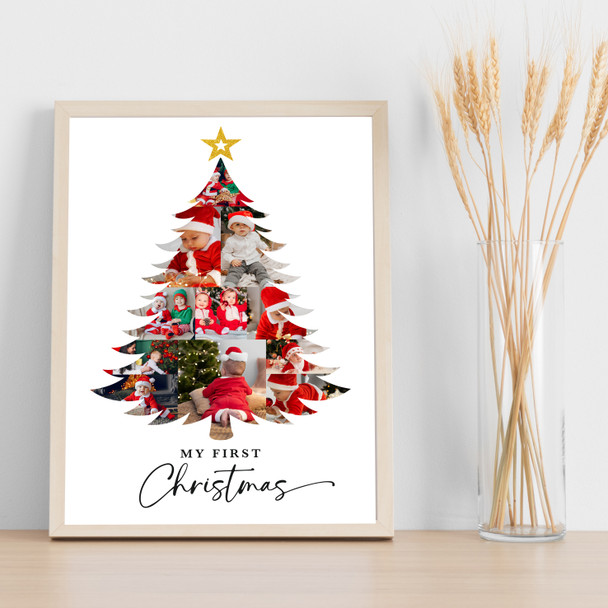 Photo Collage First Christmas Gift For Baby 11-Photo Christmas Tree Print Canvas