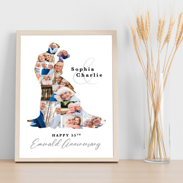 Photo Collage Emerald 55th Wedding Anniversary Gift 14-Photo Couple Print Canvas