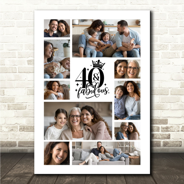 Photo Collage 40th Birthday Gift For Anyone 10-Photo 40th Birthday Print Canvas