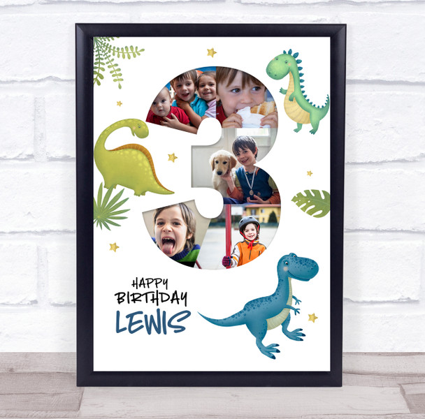 Photo Collage 5-Photo 3rd Birthday Gift For Toddler Boys Dinosaurs Print Canvas