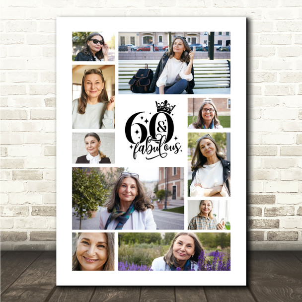 Photo Collage 60th Birthday Gift For Anyone 10-Photo 60th Birthday Print Canvas