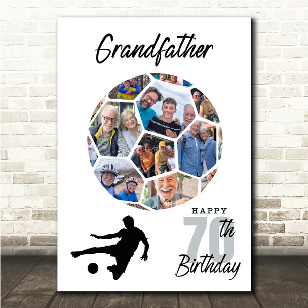 Photo Collage 70th Birthday Gift For Grandfather 14-Photo Football Print Canvas
