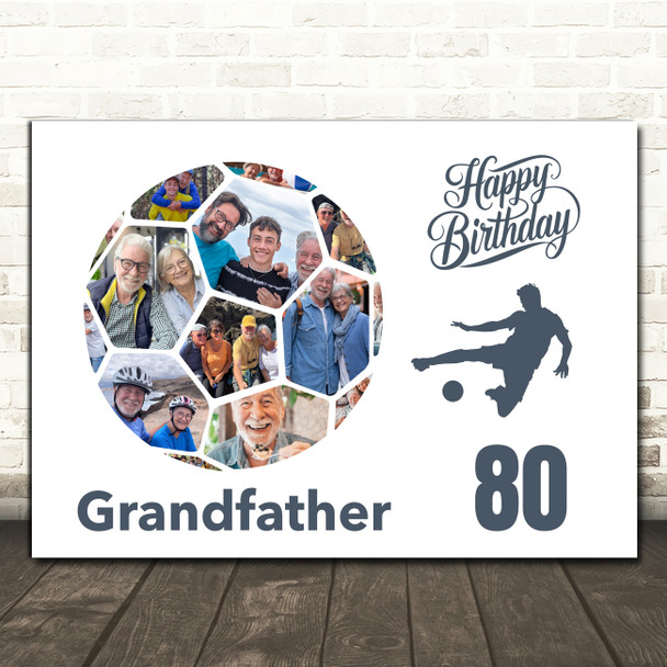 Photo Collage 80th Birthday Gift For Grandfather 14-Photo Football Print Canvas