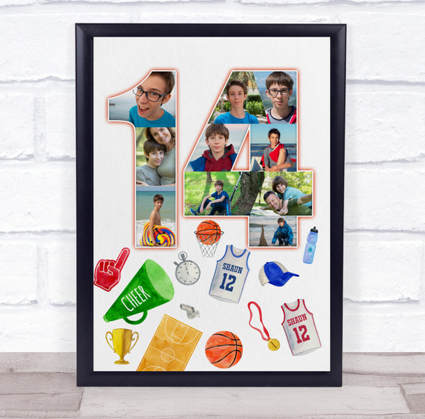 Photo Collage 10-Photo 14th Birthday Gift For Teen Boys Basketball Print Canvas