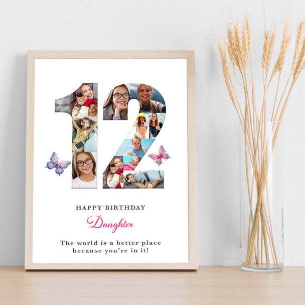Photo Collage 11-Photo 12th Birthday Gift For Kids Girls Butterfly Print Canvas