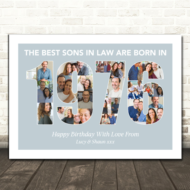 Photo Collage Blue Birthday Gift For Son-In-Law 22-Photo Year 1976 Print Canvas