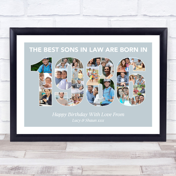 Photo Collage Blue Birthday Gift For Son-In-Law 22-Photo Year 1986 Print Canvas