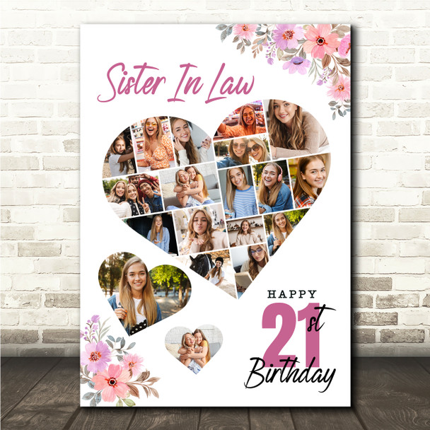 Photo Collage 21st Birthday Gift For Sister-In-Law 19-Photo Floral Print Canvas