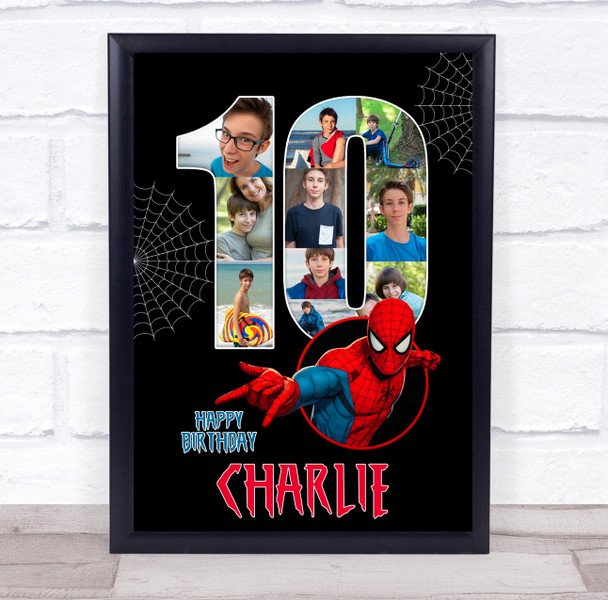 Photo Collage 10-Photo 10th Birthday Gift For Kids Boys Spiderman Print Canvas